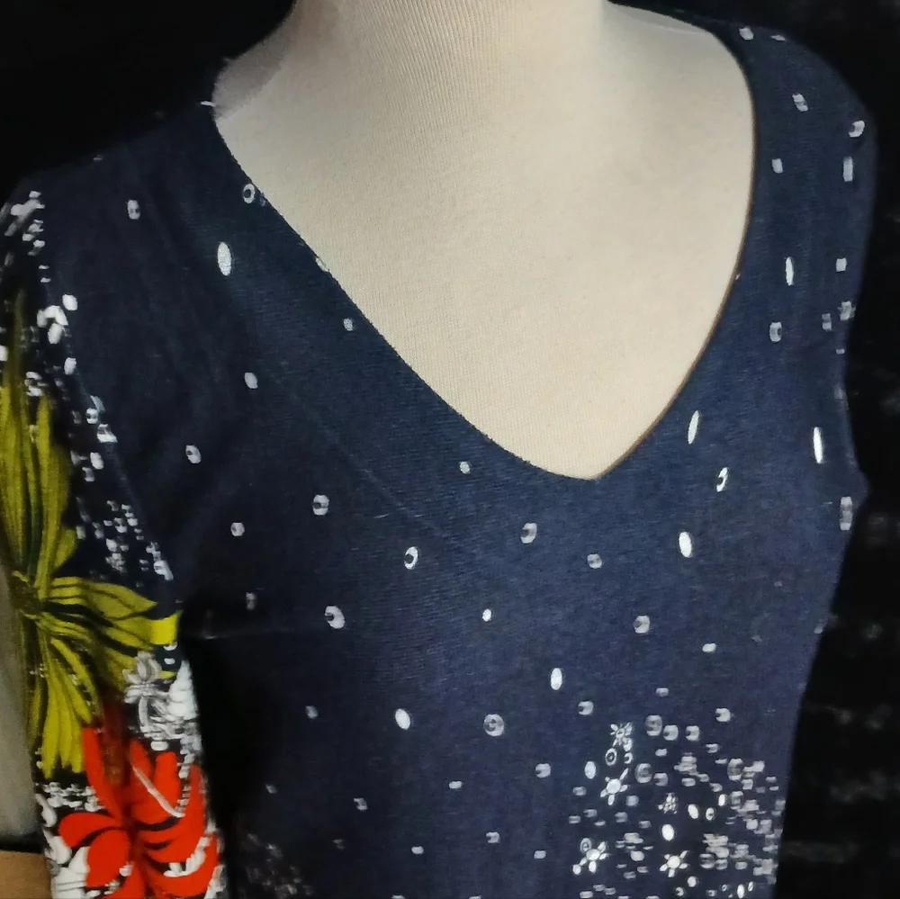 Floral Print Women's A Line Navy Midi Dress Sz Med Large - Picture 3 of 7